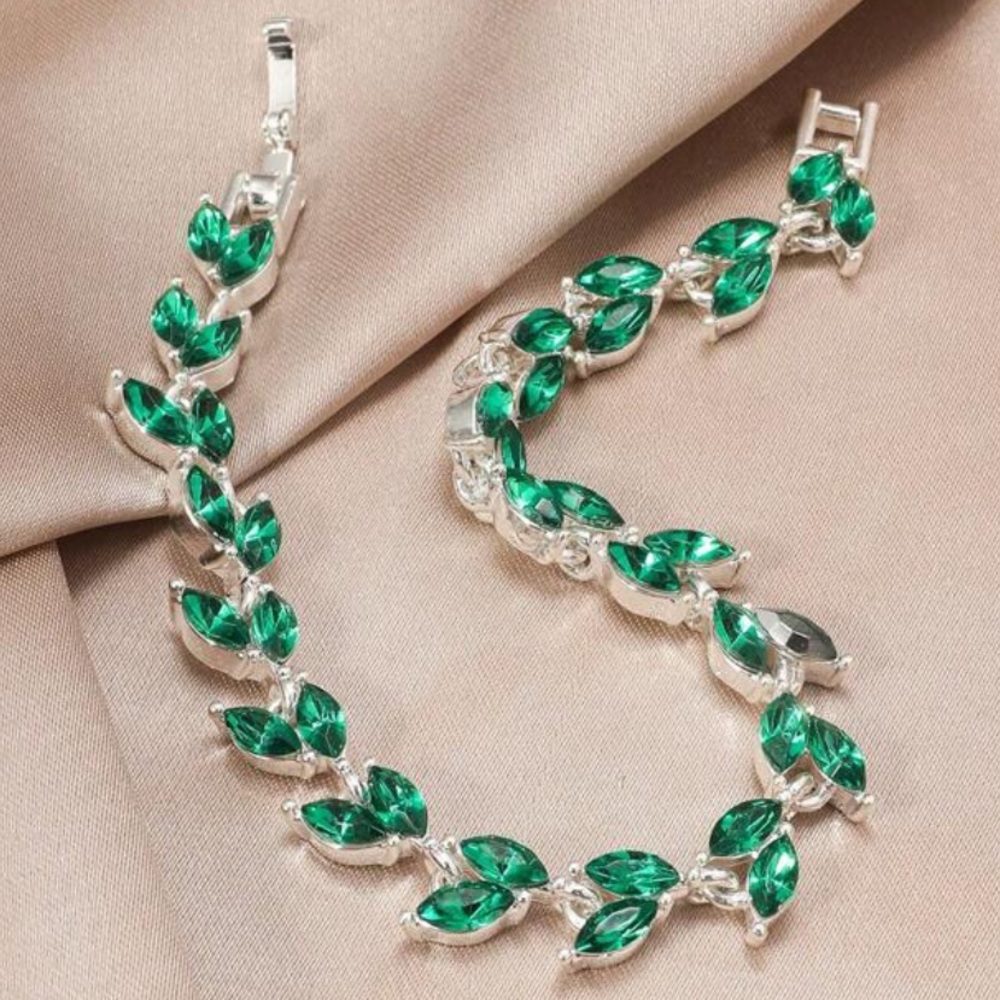 Emerald Green Leaf Tennis Bracelet